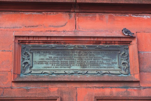 Plaque on Greenwich Tunnel entrance