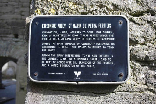 Corcomroe Abbey - plaque, near Bealaclugga, Co.Clare