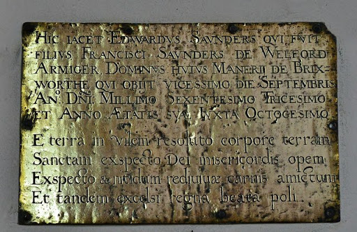 Brixworth; All Saints' Church: The Edward Saunders memorial plaque
