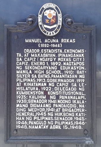 Manuel Acuña Roxas historical marker