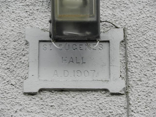 Plaque, St Eugene's hall