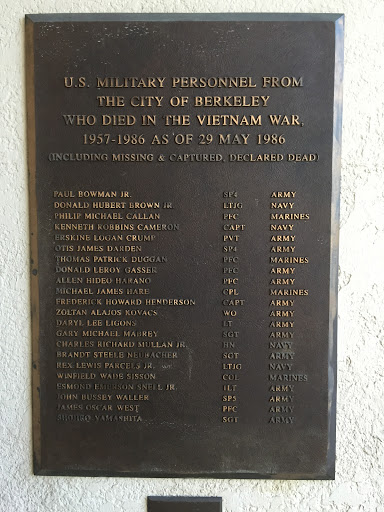 U.S. Military Personnel from the City of Berkeley Who Died in the Vietnam War, 1957-1986