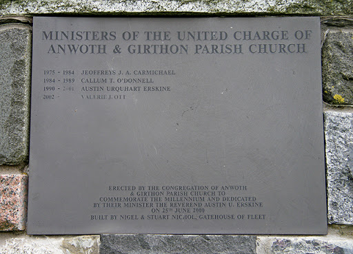 A plaque on the Anwoth and Girthon Millennium Cairn