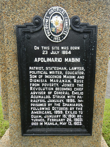 On this Site was Born 23 July 1864 Apolinario Mabini historical marker