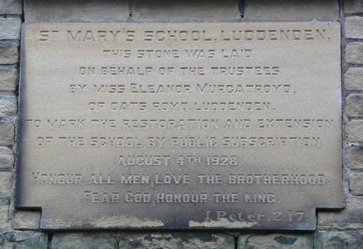 Date stone on St Mary's School, Luddenden