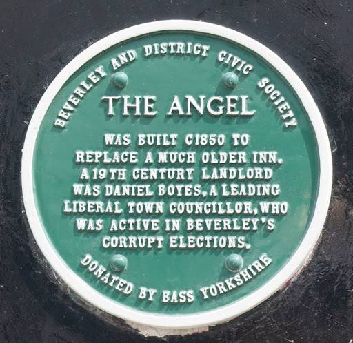 Plaque at The Angel on Butcher Row, Beverley