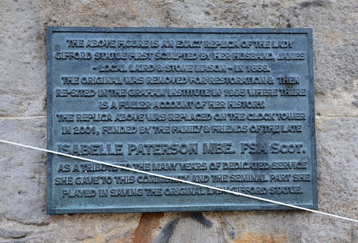 Plaque on the clock tower, West Linton