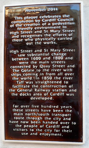 Pedestrianisation plaque, St Mary Street, Cardiiff
