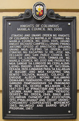 Knights of Columbus Manila Council No. 1000 historical marker
