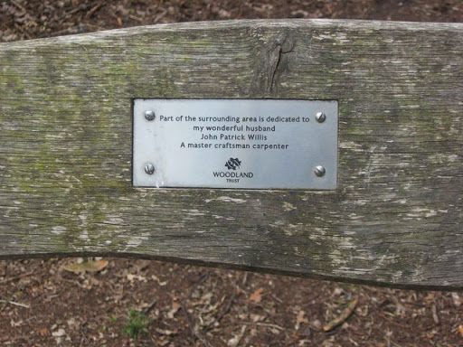 Plaque on a seat in Bunkers Hill Wood, Staffs