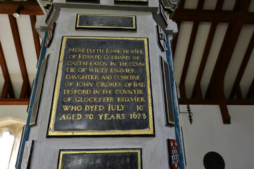 Swinbrook: The Church of St Mary; The Joan Goddard memorial panel in the nave