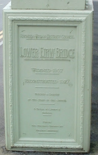 Plaque on Lower Eirw Bridge, Trehafod