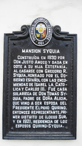 Syquia Mansion historical marker