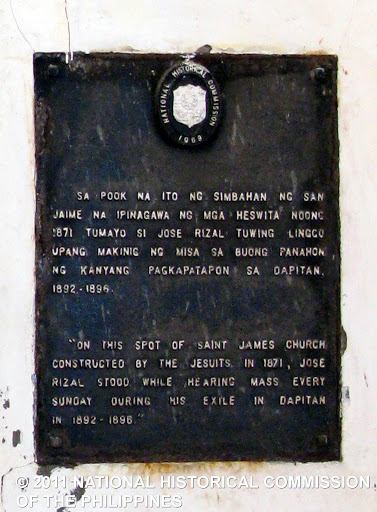 José Rizal at Dapitan Church historical marker