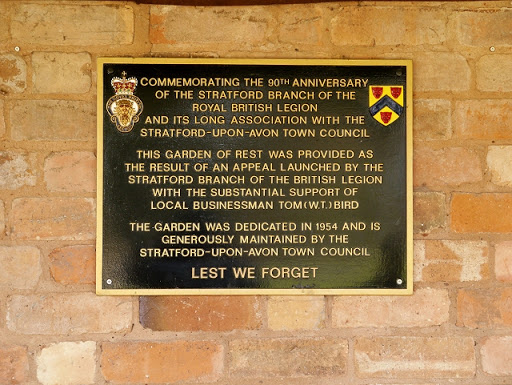 Plaque in Stratford-Upon-Avon Remembrance Garden