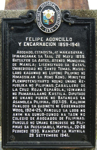 Felipe Agoncillo y Encarnacion 1859–1941 historical marker