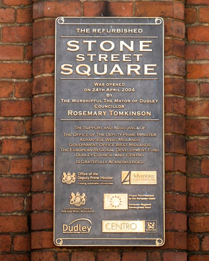 Plaque recording the opening of the refurbished Stone Street Square, Dudley