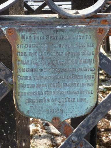Oban: plaque on Pulpit Hill bench