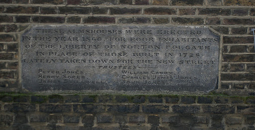 Plaque, Norton Folgate almshouses, Spitalfields