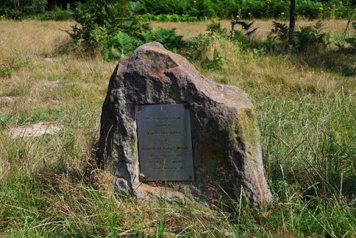 Plaque on stone, King's Wood, near Challock, Kent
