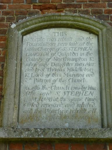 Plaque on the tower of St Mary the Virgin Churchyard, Stansted Mountfitchet